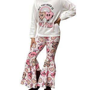 All You Need Is Love & Pizza Kids long sleeve & Bell Bottom Pants Set 12/18M